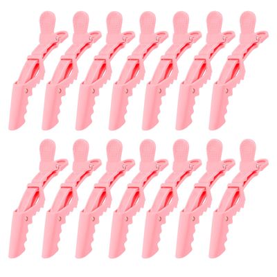 Ondder 14 Pcs Pink Alligator Hair Clips for Styling Sectioning Large Pro Salon Hair Clips Barber for Coloring, Cutting, Sectioning Big Gator Clips Hair Styling Accessories for Women Men Girls