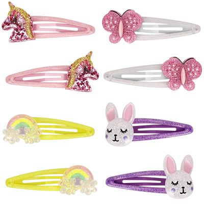 Butterfly Snap Hair Clips Rainbow No Slip Metal Hair Clips Girls Sparkly Unicorn Hair Accessories Toddlers Kids Hair Clips Colorful Rabbit Barrette Hair Pins for Party Birthday Gift Supplies Favors