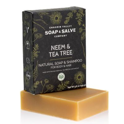 Chagrin Valley Soap &amp; Salve Neem &amp; Tea Tree Organic Soap &amp; Shampoo Bar - Soothe Dry, Itchy, Irritated Skin - Sulfate Free Shampoo For Body &amp; Hair Vegan Shampoo Natural, Large 5.6 oz Bar Shampoo