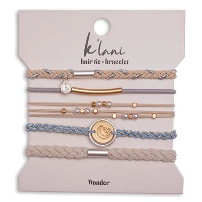 K&#39;lani Wonder Boho Hair Tie Bracelets - Elastic Bracelets &amp; Boho Hair Ties - Cute Hair Ties for Women - Set of 5 (Medium, Light Neutrals)