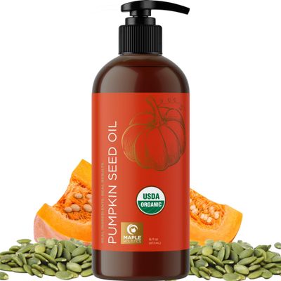 Pumpkin Seed Oil Organic Certified - 100% Pure Organic Pumpkin Seed Oil for Hair Growth and Anti Aging Face Oil - Organic Hair Oil for Dry Hair and Growth - Virgin Cold Pressed &amp; Unrefined (16oz)