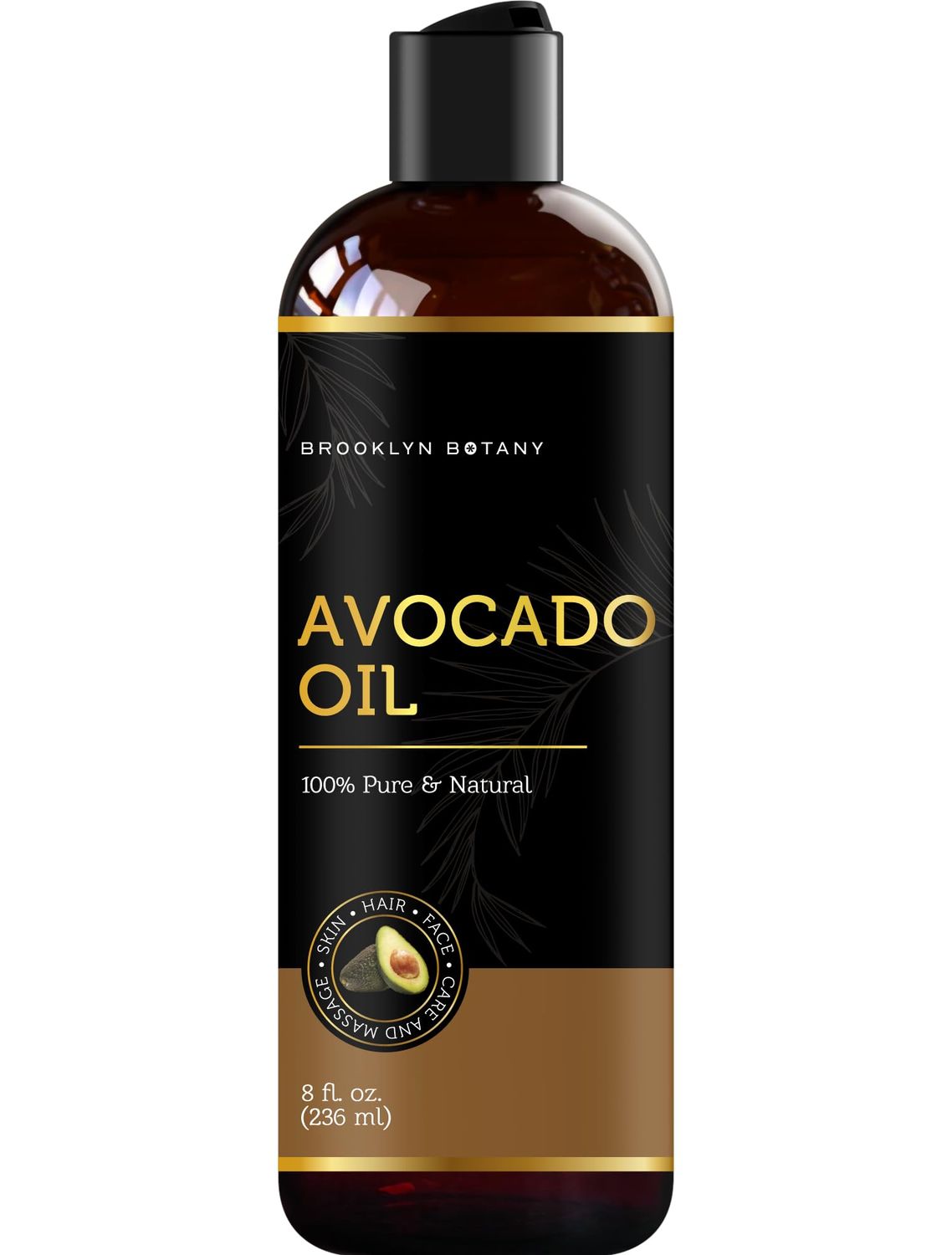 Brooklyn Botany Avocado Oil for Skin, Hair and Face - 100% Pure and Natural Body Oil and Hair Oil - Carrier Oil for Essential Oils, Aromatherapy and Massage Oil - 8 fl Oz