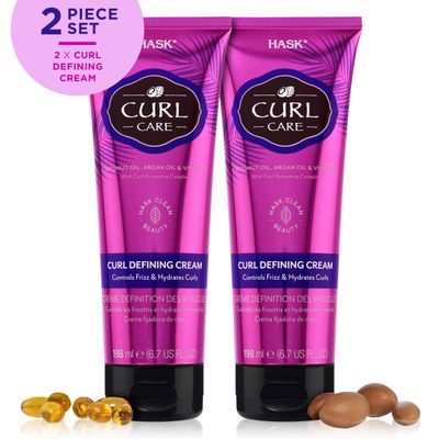 HASK Hair Cream - Curl Care Defining Cream 2 Piece Bundle, vegan, cruelty-free, color safe, free from gluten, sulfates, and parabens