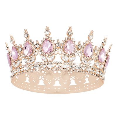 YOUlDIANZI Queen Crown Rhinestone Wedding Crowns and Tiaras for Women Costume Party Hair Accessories Princess Birthday Crown Crystal Bridal Crown (Rose Gold Pink Crown), Large