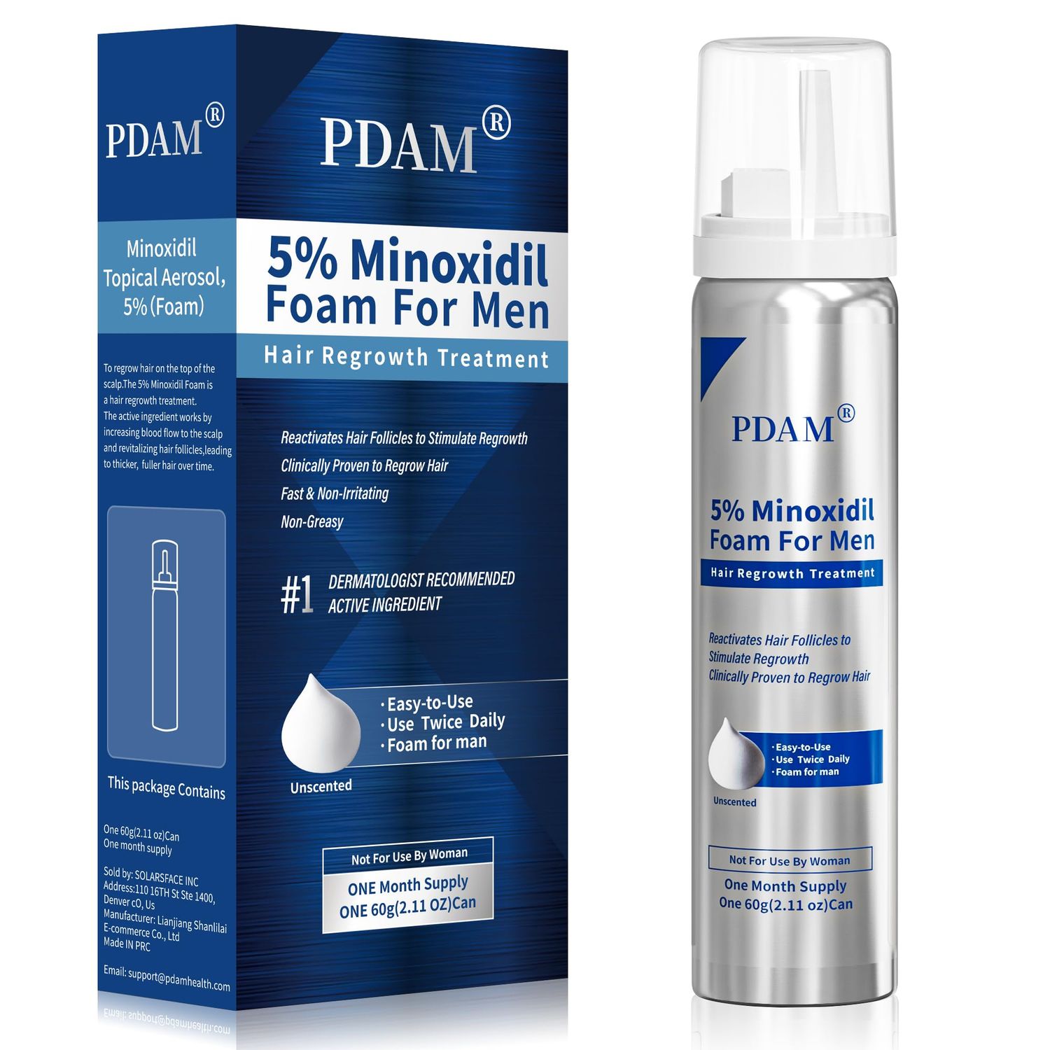 5% Minoxidil for Men Foam Hair Growth - Minoxidil Foam Hair Regrowth Treatment for Men, Topical Hair Loss Treatments, Extra Strength Thicker &amp; Fuller Hair, 1 Month Supply, 2.11 oz