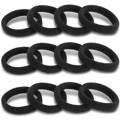 120PCS DWKFEOQ Black Hair Ties for Women Girls, Elastic Ponytail Holders, Cotton Seamless Hair Bands, No Damage for Thick Hair, 1.8 Inch in Diameter (Black)