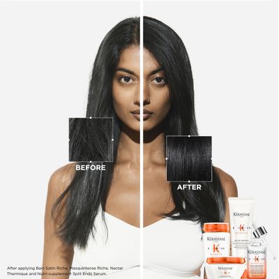 KERASTASE Nutritive Heat Protecting Cream | Nourish and Smooth Frizz | Instant Softness & Shine | Protects Against Heat Styling | For Medium to Thick Dry Hair | With Niacinamide | Nectar Thermique