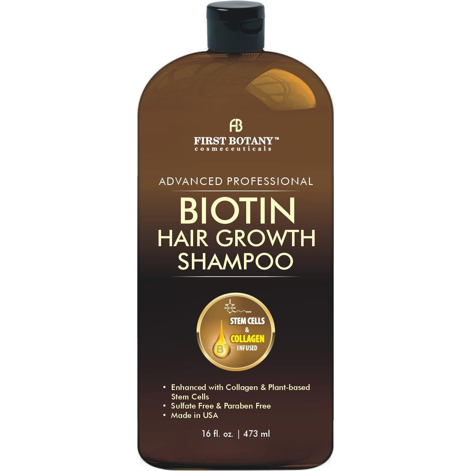 Hair Regrowth and Anti Hair Loss Shampoo 16 fl oz, with DHT blockers, Collagen &amp; Stem Cells- Daily Hydrating, Detoxifying, Volumizing Shampoo For Men and Women