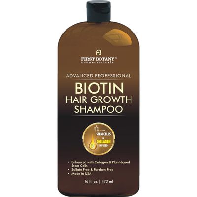 Hair Regrowth and Anti Hair Loss Shampoo 16 fl oz, with DHT blockers, Collagen &amp; Stem Cells- Daily Hydrating, Detoxifying, Volumizing Shampoo For Men and Women