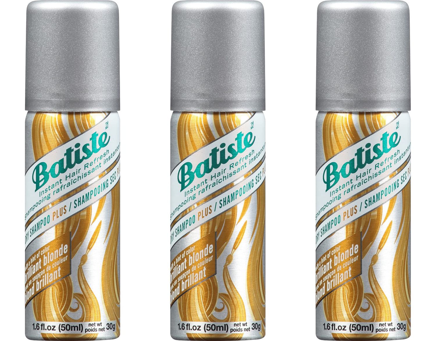 Batiste Dry Shampoo Brilliant Blonde Mini Travel Size 1.6 oz (Pack of 3)