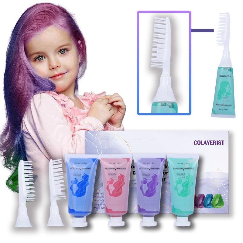 COLAYERIST Hair Color Wax for Girls, 4 PCS Temporary Hair Dye in Green, Blue, Pink, Purple, Washable Hair Chalk Kit for Kids &amp; Adults, Great Gifts for 6-13 Year Old Girls Birthday