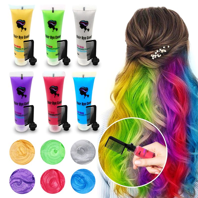 Byhoo 6PCS Temporary Hair Dye for Dark Hair, Hair Chalk for Girls, Kids Hair Dye, Washable Hair Color, Girl Gifts for 7-13 Year Old Girls Birthday