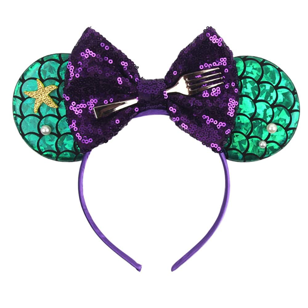 Foeran Mouse Ears Headbands, Sequin Mouse Ears Headband with Bow for Kids Adults Women, Accessories for Birthday Party