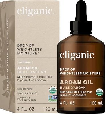 Cliganic USDA Organic Argan Oil, 100% Pure | for Hair, Face &amp; Skin | Natural Cold Pressed Carrier Oil, Imported from Morocco (Packaging May Vary)