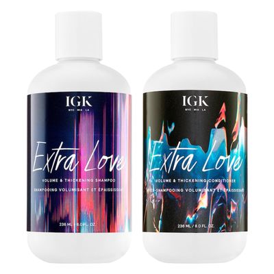 IGK EXTRA LOVE Volume &amp; Thickening Shampoo and Conditioner Set | Lightweight + Supports Scalp + Balance Oil | Vegan + Cruelty Free | 8 Oz