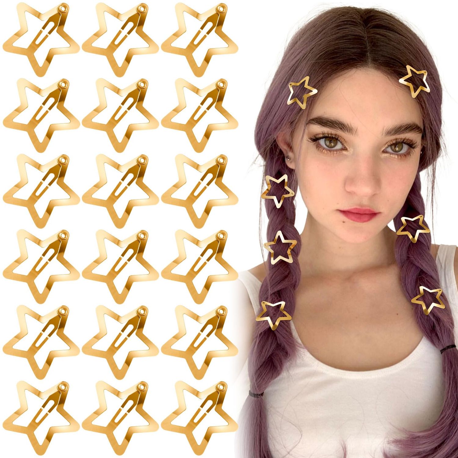 Joez Wonderful 20 Pcs Gold Star Hair Clips, 1.18&quot;/3cm Metal Snap Hair Clips, Cute Star Clips Hair Barrettes, Non-Slip Fashion Hair Accessories for Women Girls