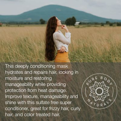 Pure Body Naturals Coconut Oil Hair Mask, Deep Conditioning Hair Treatment for Dry Damaged and Color Treated Hair, Sulfate Free Hair Conditioner, Moisturizes, Repairs, 8.8 Fl Oz