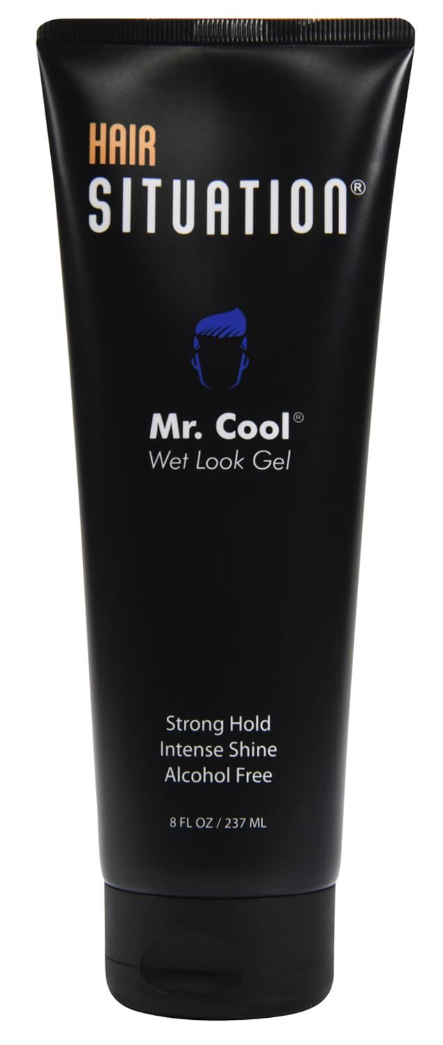 Hair Situation Mr. Cool Wet Look Hair Gel - Strong Hold, High Shine, Alcohol-Free, Clear Styling Formula, Anti-Humidity Frizz Control, Non-Flaking, Non-Greasy, Long-Lasting for All Hair Types 8 Fl Oz