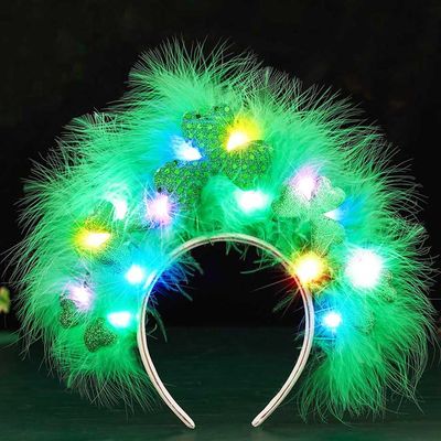 GORTIN St Patrick&#39;s Day Headband Light up Shamrock Head Band Green Feather LED Irish Hair Band Festival Party Costume Hair Accessories for Women and Girls