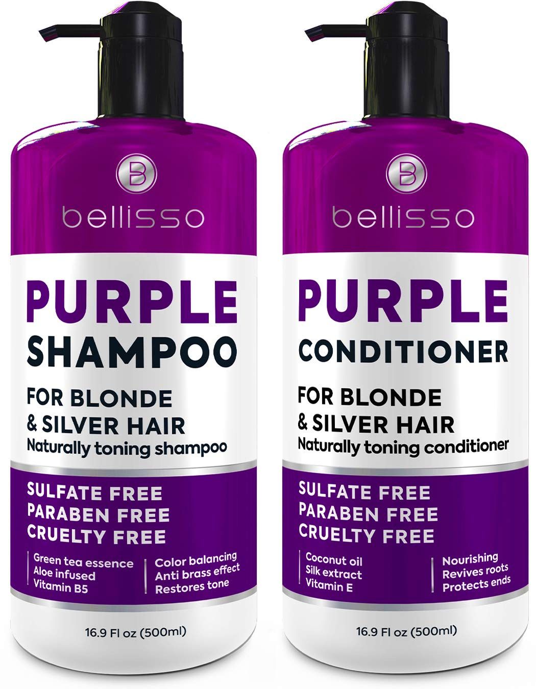 Purple Shampoo and Conditioner Set for Platinum Blonde, Silver, Light, Bleached and Grey Hair - Sulfate and Paraben Free Professional Salon Grade Toner (2 x 16.9 fl oz) - for Women and Men