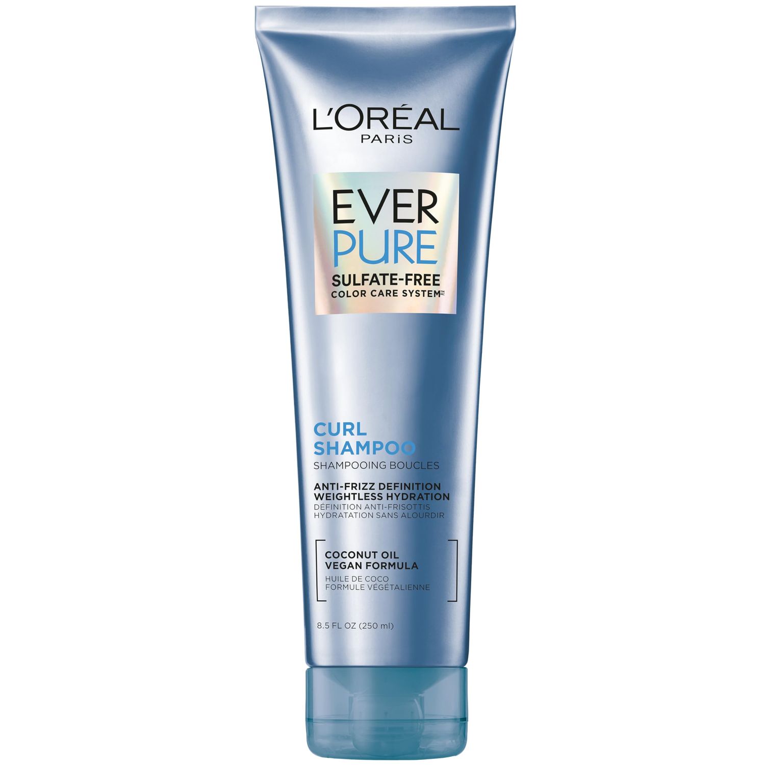 L&#39;Oreal Paris Sulfate Free Shampoo for Curly Hair, Lightweight, Anti-Frizz Hair Care with Coconut Oil, EverPure, 8.5 Fl Oz (Packaging May Vary)