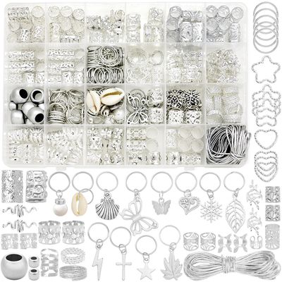 Fscwlmon 309Pcs Hair Jewelry for Women Braids,Hair Loc Cuff Coils Rings for Dreadlock Accessories,Locs Hair Tube Beads Decorations,Braid Clips Hair Charms Braids Accessories Silver