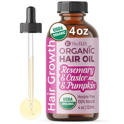 USDA Organic Rosemary Hair Oil for Hair Growth 4oz - Cold Pressed &amp; Hexane Free Blend of Castor, Pumpkin Seed, Peppermint &amp; Jojoba Oils - Thickening &amp; Strengthening Hair Loss Treatment for Women &amp; Men