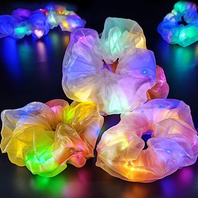 Light Up Scrunchies, Double-layer LED Hair Ties Glow in the Dark Party Supplies Glow Sticks Party Favor Rave Accessories for Women Girls Neon Party, Fun Hair Accessories, Easter Basket Stuffers
