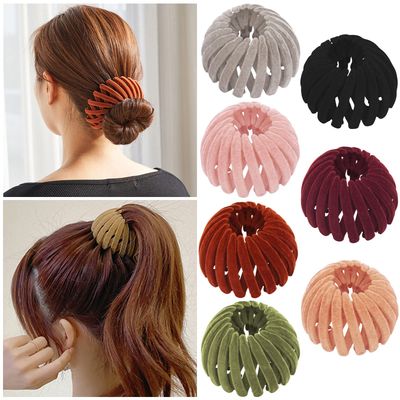 TOBATOBA Bird Nest Magic Hair Clip, 7Pcs Lazy Bird&#39;s Nest Plate Hairpin, Expandable Ponytail Holder, Velvet Hair Clips, Hair Accessories for Women