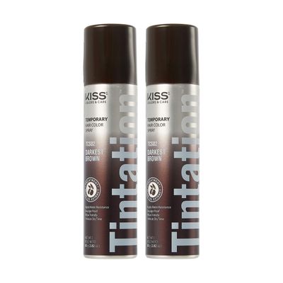 RED by Kiss Tintation Temporary Hair Color Spray, Instant Gray Root Cover Up, Water-Resistant, Smudge-Proof, Easy Wash Out, Hairline &amp; Barber Touch-Up, Quick Dry (2 Pack) (Dark Brown)