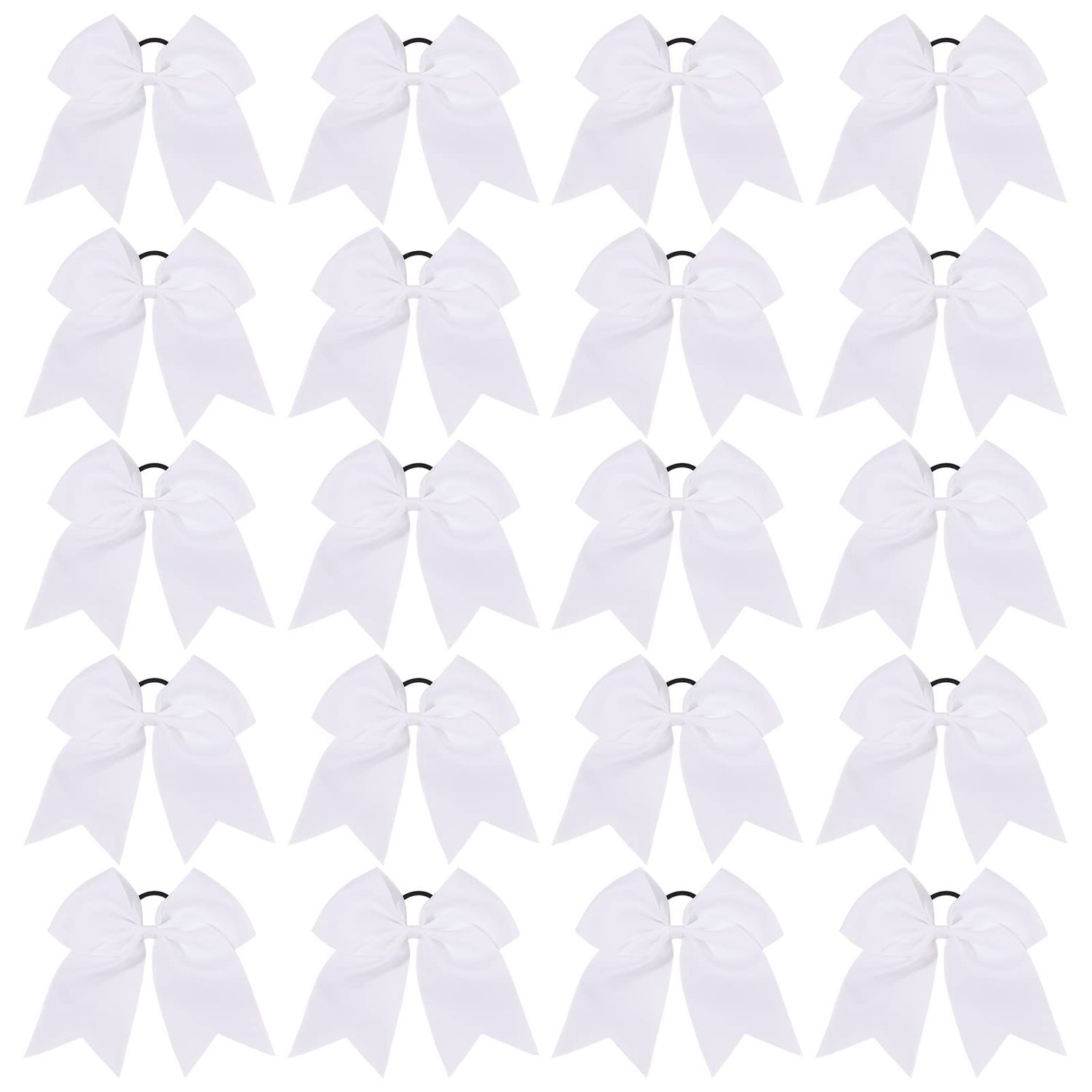 20 PCS 8 Inch Cheer Hair Bows Large Cheerleading Big Hair Bows with Ponytail Holder Hand-made Grosgrain Ribbon Hair Accessories for Teen Girls (White)