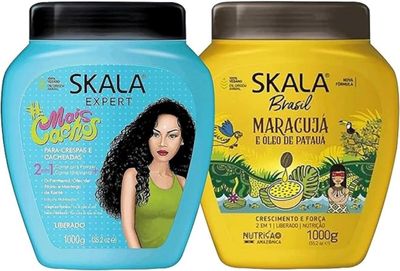 SKALA Hair Type 3ABC - Passion Fruit Yellow &amp; Mais Cachos Blue - Combo Hydrate Curls, Eliminate Anti Frizz, For Curly Hair 2-IN-1 Conditioning Treatment &amp; Cream to Comb Extra Large Size