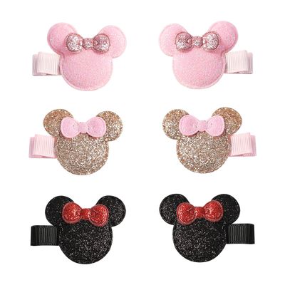 3 Pairs Glitter Mouse Ears Hair Clips for Baby Girls Toddler 1.5 Inch Hair Bows Barrettes Birthday Party Gift Costume Decorations Hair Accessories