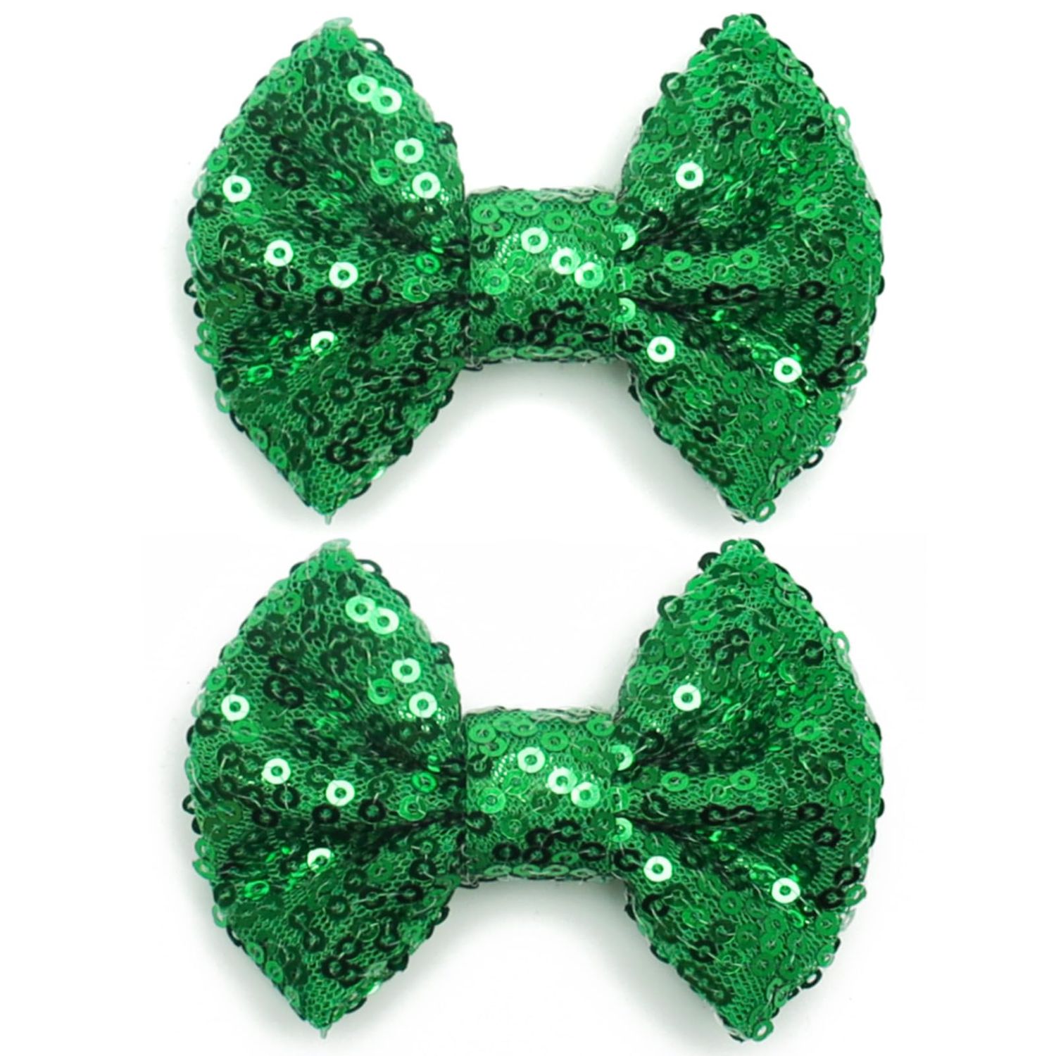 KISZU 3 Inch Glitter Hair Bows Clips, Sparkling Sequin Little Bow HairPins for Baby Girls Children Teens and Women (Green)