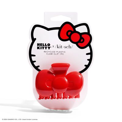 Kitsch Hello Kitty Recycled Plastic Bow Shape Hair Claw, Medium Claw Clips for Women and Girls, 1 Piece (Red)