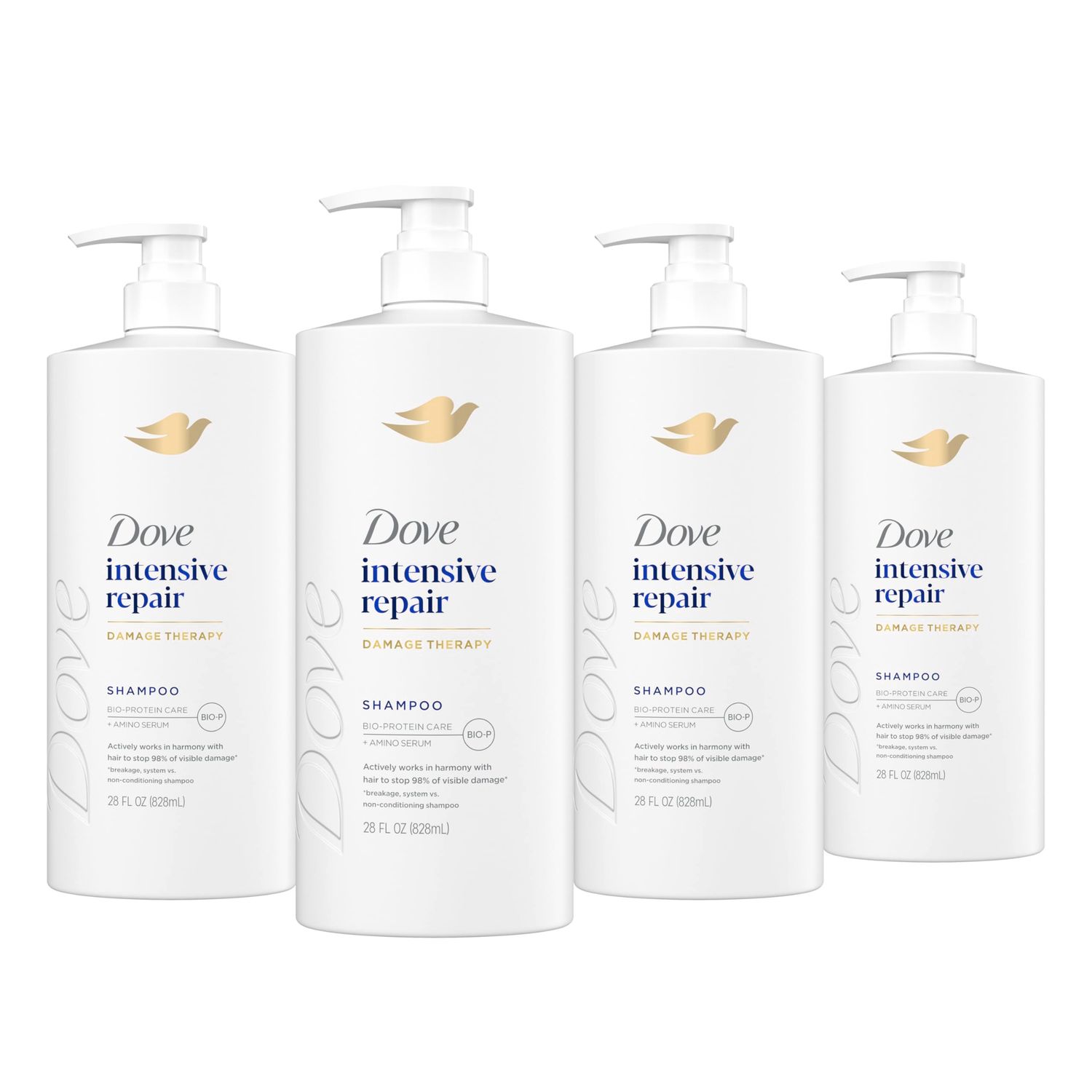 Dove Shampoo 4 Pack Intensive Repair for Damaged Hair with Bio-Protein Care Technology and Amino Serum 28 Fl Oz