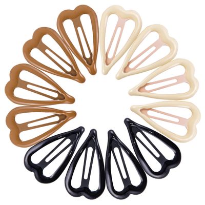 Cptots 12 PCS Metal Snap Hair Clips Heart Shape Barrettes for Women Non Slip Accessories For Thick and Thin Fine Hair,Black Brown Beige,1.9 x 1.1 Inches.