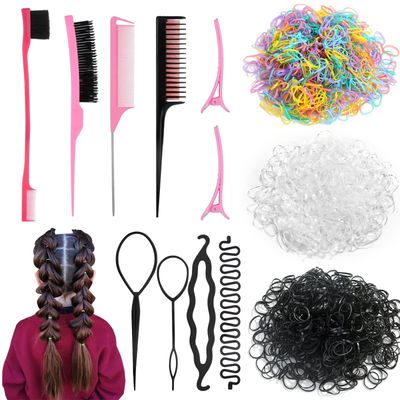 1510Pcs Small Hair Rubber Bands with Hair Loop Styling Tool Colorful Mini Hair Elastics with Topsy Pony Tail Hair Tool Hair Braiding Tools for Girls Kids Hair Styling Accessories Kit
