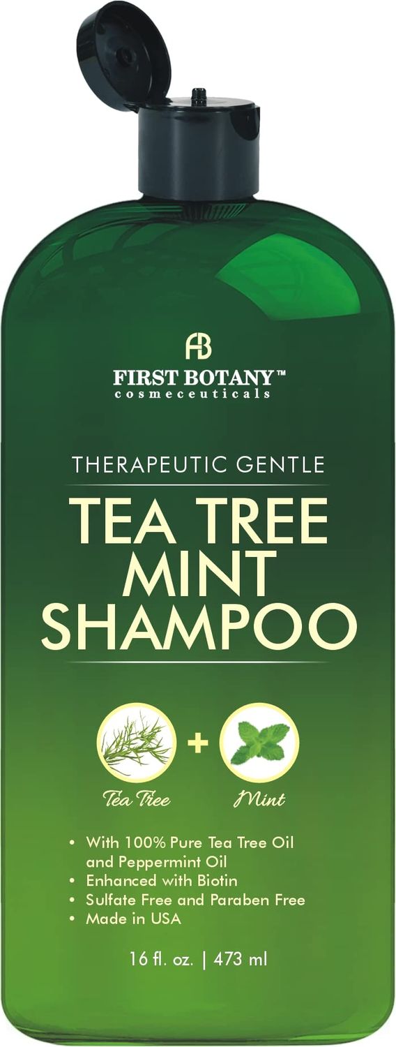 First Botany, Tea Tree Oil Shampoo 16 fl oz - Anti Dandruff Shampoo Natural Oil cleanser For Dry Itchy &amp; Flaky Scalp - Sulfate Free Paraben Free Cleanser - Prevents Head Lice &amp; Thinning