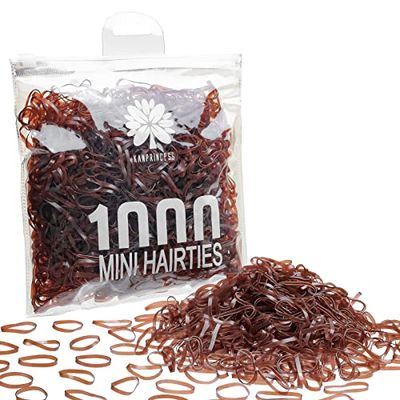 Kanprincess 1000pcs Brown Mini Rubber Bands, Soft Small Hair Ties for Kids Toddlers Girls, Elastic Ponytail Accessories, No Damage Baby Hair Styling (Brown)