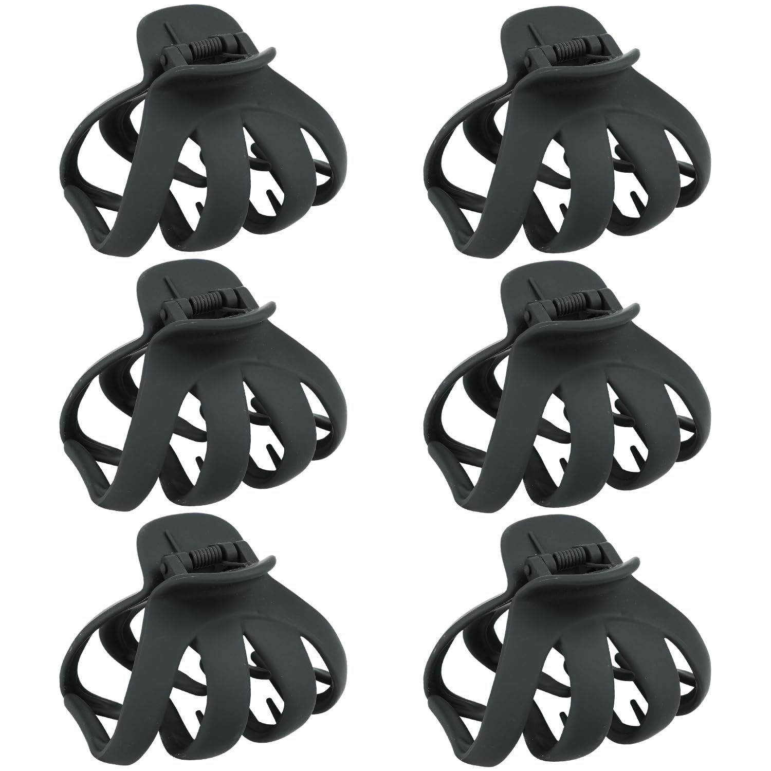 Big Claw Large Hair Claw Clips for Thick and All Hair Types, Matte Octopus Jaw Clips with Strong Hold for Women and Girls, 6 Packs (Black)
