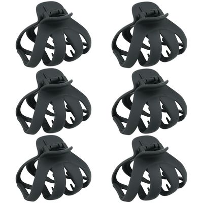Big Claw Large Hair Claw Clips for Thick and All Hair Types, Matte Octopus Jaw Clips with Strong Hold for Women and Girls, 6 Packs (Black)