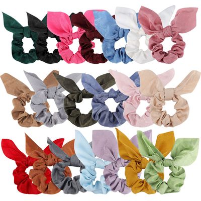 ACO-UINT 20 Pack Satin Scrunchies for Thick Hair, Hair Ties with Bow for Women&#39;s Hair, Bunny Ear Scrunchies, Hair Accessories for Girls, Silk Scrunchies in 20 Solid Warm Colors
