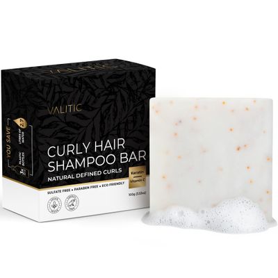 VALITIC Curly Hair Shampoo Bar - Sustainable Solid Shampoo for Hair Strengthening, Made with Rice Water, Vitamin C, Argan and Keratin - Define Natural Waves - Paraben Free, Sulfate Free, Vegan