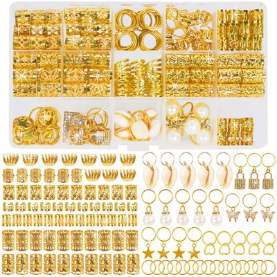 Hair Beads Jewelry, 212pcs Hair Accessories, Loc Jewelry Tube Bead for Hair Dreadlock, Metal Hair Coils Rings, Hair Braiding,Gold Hair Jewels Pendants,Braid Cuffs,Clips, DIY Belongs to Your Beauty