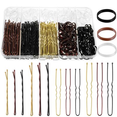 480 Pcs Bobby Pins Hair Pins Kit, U Shaped Hair Pins for Buns, Hair Pins for Women, Hair Rubber Bands with Box, 2/2.36/2.76inch Black Bobby Pins Brown Hair Blonde Hair Pins for Styling