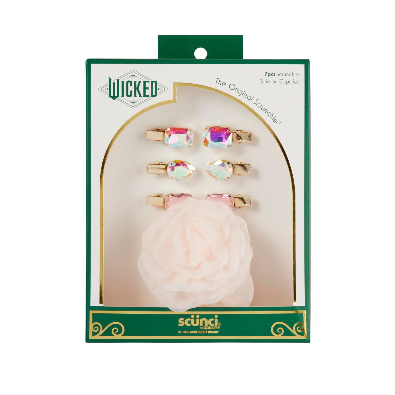Wicked Glinda Scrunchie &amp; Hair Clip set - hair clips - hair accessories - hair accessories for girls - gifts for her - Scunci by Conair - 7PK