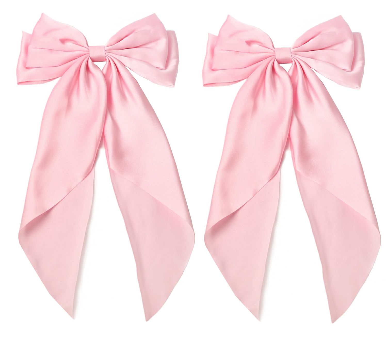 Furling Pompoms Hair Bows for Women,Large Satin Silky Hair Bow Clips Ribbon Long Tail French Barrette Hair Clamps Girls Hair Accessories Party Wedding Christmas Thanksgiving (Light Pink)