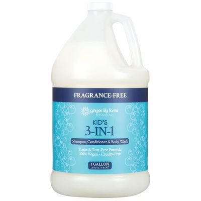 Ginger Lily Farms Botanicals Kid&#39;s 3-in-1 Shampoo, Conditioner &amp; Body Wash, Tear-Free Formula, 100% Vegan &amp; Cruelty-Free, Fragrance-Free, 1 Gallon (128 fl oz) Refill