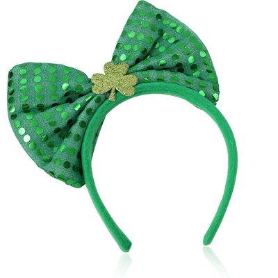 St. Patrick&#39;s Day Headband Green Sequins Bowknot Headbands Patrick&#39;s Day Hair Hoops Shamrock Clover Headband Leprechaun Hat Headpieces Festival Costume Accessories for Women and Girls